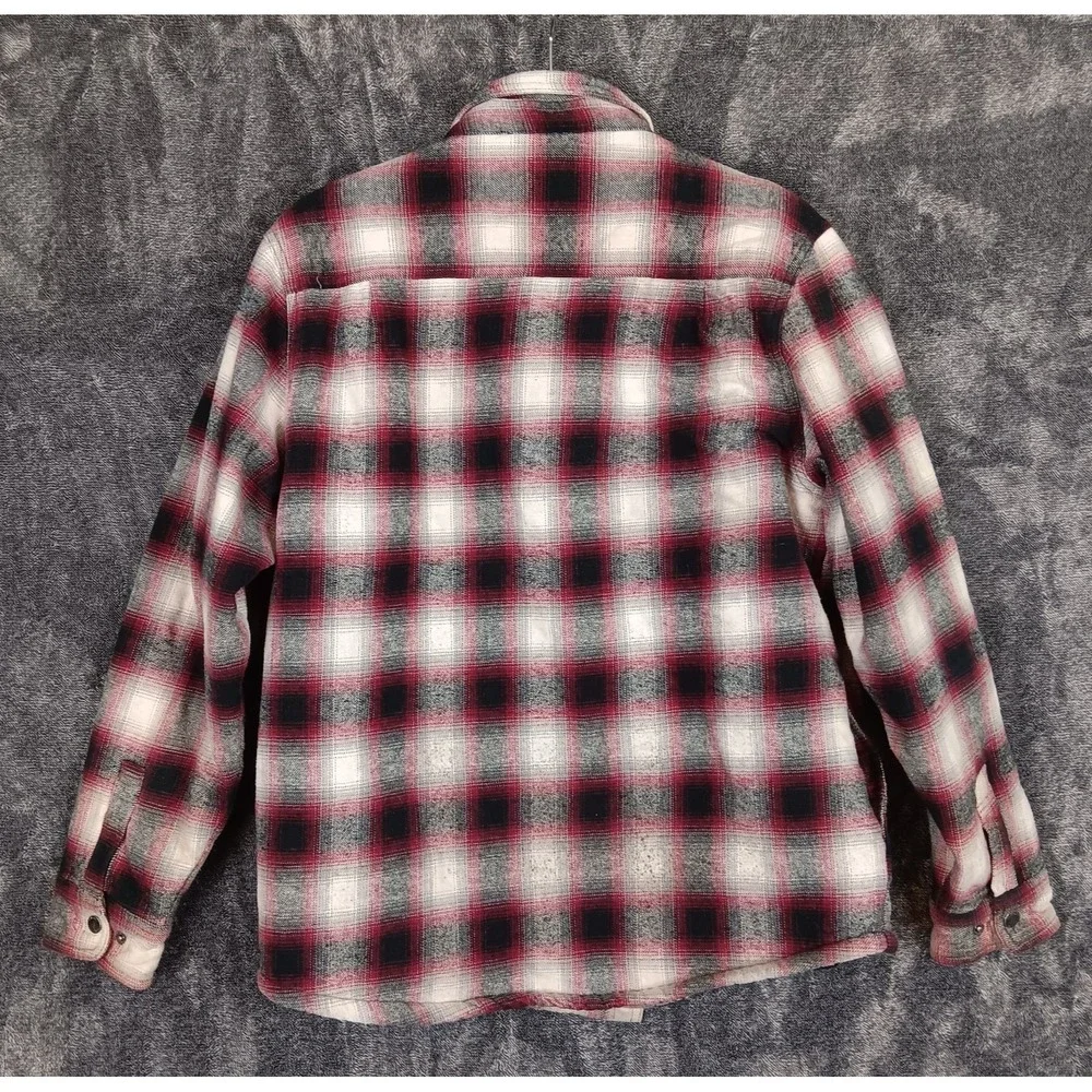Coleman Vintage Sherpa‎ Lined Shacket Men's Medium Red Plaid Flannel Snaps